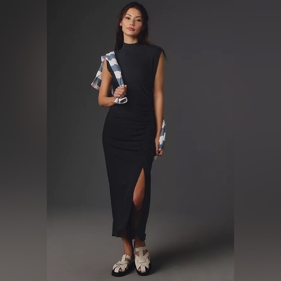 Anthropologie Dresses & Skirts - NWT! Black Daily Practice by Anthropologie Mock-Neck Ruched Midi Dress 🏀